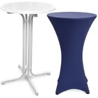 Beautissu STEHTISCH Bellini Ø 70cm Weiß mit Stella Stehtischhusse Ø 70cm Blau