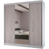 Beautysofa Schiebetürenschrank LICO II - 200cm Kleiderschrank mit Spiegel & Schubladen & Lamellen (Weiß + Weiß)
