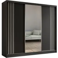 Beautysofa Schiebetürenschrank NELA II 240cm - 3-türig Kleiderschrank, Garderobe, Schrank mit Spiegeln & 4 Schubladen, Farbe: Schwarz + Weiß