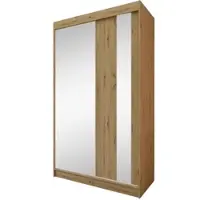 Beautysofa GAJA II Schwebetürenschrank 120 cm mit Spiegel – Kleiderschrank 2-türig, Schlafzimmer Schrank, Artisan/Artisan mit zwei Schubladen