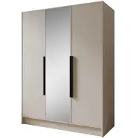 Beautysofa Drehtürenschrank LARO 150 cm Moderner Kleiderschrank mit Spiegel und glatten Türen, Kaschmir mit schwarze Griffe