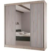 Beautysofa Schiebetürenschrank LICO II - 200cm Kleiderschrank mit Spiegel & Schubladen & Lamellen (Sonoma + Weiß)