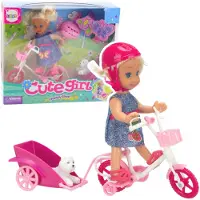 Leantoys Lean Mini Puppe Fahrradanhänger Helm Weiß Hund Set