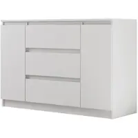 Beautysofa | Kommode LEMON 120 cm Weiß, Sideboard mit 3 Schubladen und 2 Türen, Modernes Aufbewahrungsmöbel für Schlafzimmer, Wohnzimmer und Flur