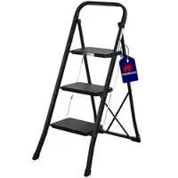 Proregal Trittleiter klappbar 3 geriffelte Stufen aus Stahl 103x47x70cm Traglast 150kg Stahl Matt Schwarz Klapptritt Klappleiter Haushaltsleiter
