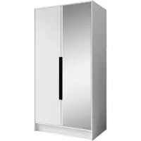 Beautysofa Drehtürenschrank LARO 100 cm Moderner Kleiderschrank mit Spiegel und glatten Türen, Weiß mit schwarze Griffe