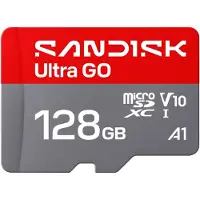 SanDisk Ultra GO, 128 GB, MicroSDXC, UHS-I, 190 MB/s, V10, Grau, Rot