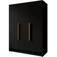 Beautysofa Drehtürenschrank PAVIA 150 cm Moderner Kleiderschrank mit glatten Türen, Schwarz mit goldene Griffe