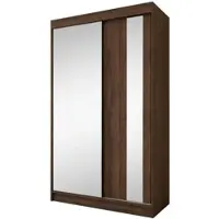 Beautysofa GAJA II Schwebetürenschrank 120 cm mit Spiegel – Kleiderschrank 2-türig, Schlafzimmer Schrank, Warmia Walnuss mit zwei Schubladen