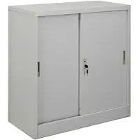 Proregal Aktenschrank ELEPHANT mit Abschließbaren Schiebetüren HxBxT 90 x 90 x 40 cm 2 Fachböden Lichtgrau