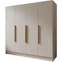 Beautysofa Drehtürenschrank PAVIA 200 cm Moderner Kleiderschrank mit glatten Türen, Kaschmir mit goldene Griffe
