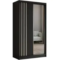 Beautysofa Schiebetürenschrank NELA II 120cm - 2-türig Kleiderschrank, Garderobe, Schrank mit Spiegeln & 2 Schubladen, Farbe: Schwarz + Weiß