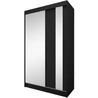 Beautysofa GAJA II Schwebetürenschrank 120 cm mit Spiegel – Kleiderschrank 2-türig, Schlafzimmer Schrank, Schwarz/Schwarz mit zwei Schubladen