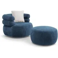 Beautysofa RELAXSESSELSET Nano, Set Drehsessel mit runder Form mit Hocker, Dunkelblau