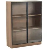 OKWISH Vitrine mit Beleuchtung Einlegeböden Wohnzimmer 80x32x106cm Braun