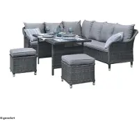 HTI Terrassenmöbel Kreta 8-Sitzer Lounge Set mit Tisch, 2 Hockern und 2 Sofas, Glasplatte