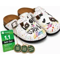 Goby Clogs Schuhe für Damen – Handgefertigte - Mädchen- und Damenschuhe für den Alltag - Farbiger Druck - Bequem & Langlebig - EVA-Sohle – Grundschul-Zeichnungen