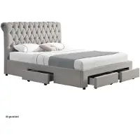 HTI Bett 180x200 cm aus MDF mit 4 Schubladen und Stauraum, Grau, klassisch