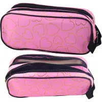 Lean LeanToys Federmäppchen für Schule & Büro, + zwei Fächern, Goldene Herzen, Rosa, 23,5x10cm