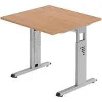 Bümö Schreibtisch Serie-O - Gestell: Silber, Größe: 80 x 80 cm, Nachbildung: Nussbaum