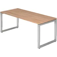 Bümö Schreibtisch Serie-R - Gestell: Silber, Nachbildung: Nussbaum, Größe: 180 x 80 cm