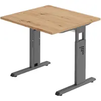 Bümö Schreibtisch Serie-O - Nachbildung: Asteiche, Größe: 80 x 80 cm, Gestell: Graphit