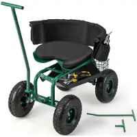 Costway Gartensitz mit Rollen, Ablage, Korb und breiter Gummireifen,Rot