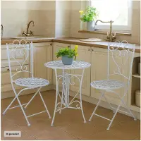 HTI Romantisches 3-teiliges Bistro-Set aus Metall - Weiß