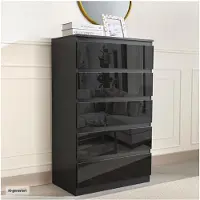 HTI Sideboard Kenji 5 Schubladen Hochglanz Schwarz