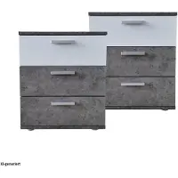 HTI Nachtkommode 3 Schubladen Nina Beton Weiß 2er-Set