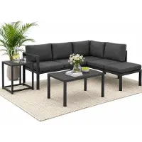 Mucola Sitzgruppe Aluminium Ecksofa mit Beistelltisch Lounge wetterfest Grau Tisch Balkonmöbel Terrasse Outdoor-Möbel Garten
