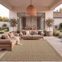 TT Home Outdoor Teppich Wetterfest Garten Schlafzimmer Flur Boho Motiv Unifarben Moderner Sisal Look Natur Optik Größe 240x340 cm