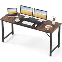 Costway Konferenztisch 160x60 cm, Besprechungstisch mit Metallrahmen, Bürotisch industriell aus Holz, Seminartisch PC-Tisch für Büro, Rustikales Braun