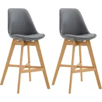 DELUKE 2er Set Barhocker DUMIR - Kunstleder Grau 48x56x112 cm | Barstuhl Mit Lehne Tresenhocker Tresenstuhl Kneipenhocker Kneipenstuhl
