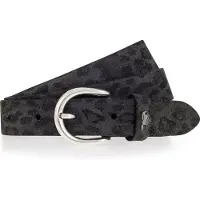Mustang Ledergürtel "Lauren", Damen, Gr. 100, grau (schwarz anthrazit), Leder, Gürtel Ledergürtel, mit Animal-Print, 2,5 cm breit, Made in Metzingen