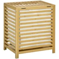 HOMCOM Wäschekorb aus Bambus, herausnehmbarer Wäschesack, wasserbeständig, Natur + Beige