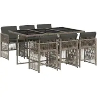 vidaXL 7-tlg. Garten-Essgruppe mit Kissen Grau Poly Rattan