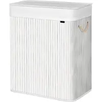 Songmics Wäschekorb 100 L Bambus Weiß LCBB3564WT