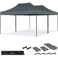 Vonroc Partyzelt – 6 x 4,5 m – Premium Easy-Up Partyzelt | Set inkl. 2x Zelt und 1x Verbindungskit – Grau
