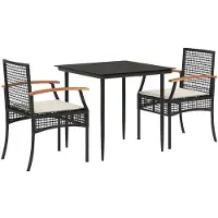 vidaXL 3-tlg. Garten-Essgruppe mit Kissen Schwarz Poly Rattan