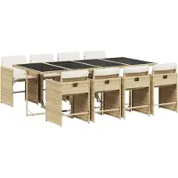 vidaXL 9-tlg. Garten-Essgruppe mit Kissen Beige Poly Rattan