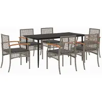 vidaXL 7-tlg. Garten-Essgruppe mit Kissen Grau Poly Rattan