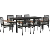 vidaXL 9-tlg. Garten-Essgruppe mit Kissen Schwarz Poly Rattan