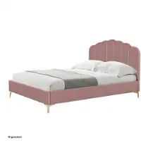HTI Yoris Bett 140x200 cm Pink mit gewölbtem Kopfteil und goldenen Füßen im Art Deco-Stil
