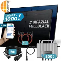 SUNNIVA 1000W Balkonkraftwerk BIFAZIAL FULLBLACK komplett Steckdose Ecoflow 800W Wechselrichter, PV Solaranlage, 5m Kabel, Bluetooth WIFI
