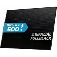 SUNNIVA Solarmodul 500 W FULL BLACK Bifazial Glas/Glas PV Modul Solarpanel - PMax 500W Bifacial N-Type, für Balkonkraftwerk oder PV Solar Anlage