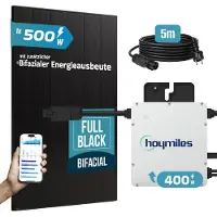 SUNNIVA 500W Balkonkraftwerk BIFAZIAL FULLBLACK komplett Steckdose HOYMILES 400 Watt Wechselrichter, Komplettset 1x 500W PV Solaranlage Solarmodule