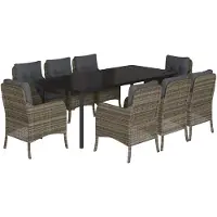 vidaXL 9-tlg. Garten-Essgruppe mit Kissen Grau Poly Rattan