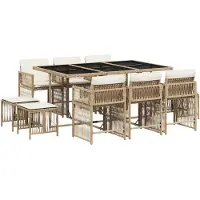 vidaXL 11-tlg. Garten-Essgruppe mit Kissen Beige Poly Rattan