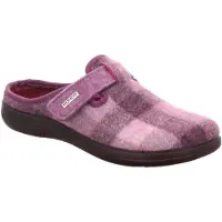Rohde Damen Pantoffel Hausschuh aus Softfilz mit Karomuster und Riemen Bari 6557, Größe:41 EU, Farbe:Violett